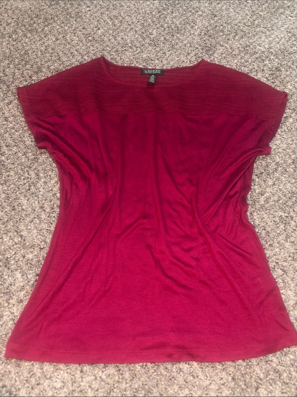 Lauren Ralph Lauren Burgundy Knit Short-Sleeve Top